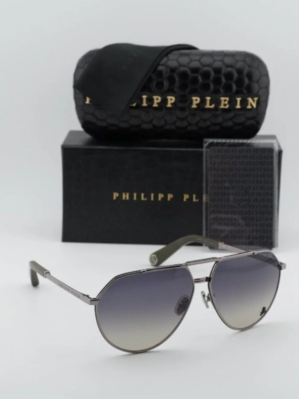 Philipp Plein SPP007V 0508 Aviator Unisex Sunglasses – Gunmetal / Grey